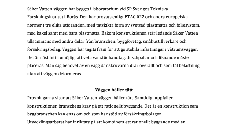 Säker Vatten-väggen nominerad till Årets Innovationspris 