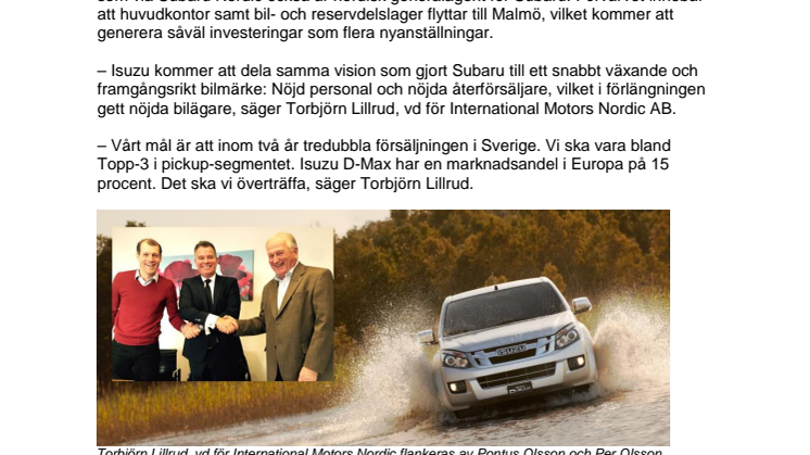 International Motors Nordic förvärvar Isuzu Sverige