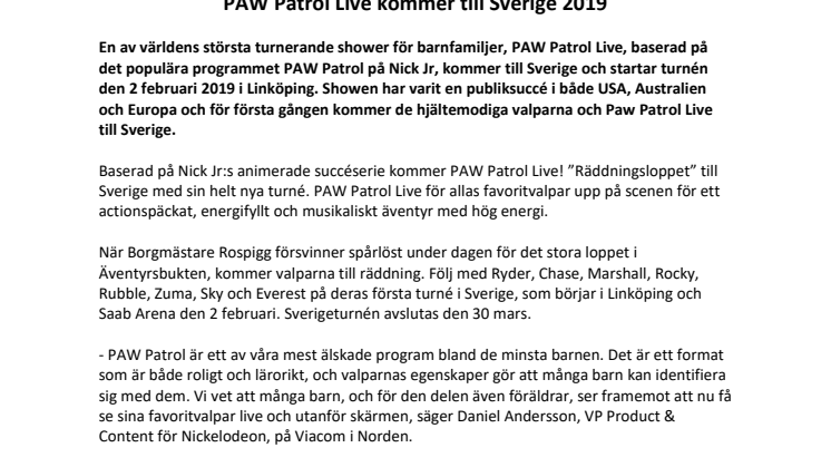 PAW Patrol Live kommer till Sverige 2019