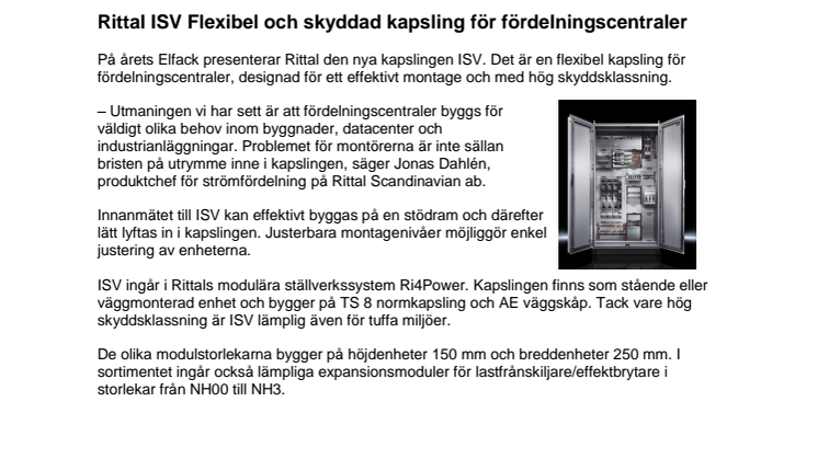 Rittal ISV Flexibel och skyddad kapsling för fördelningscentraler