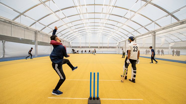 Young cricketers play at the new all-weather dome at Bradford Park Avenue. Pic - Allan McKenzie SW Pix ECB