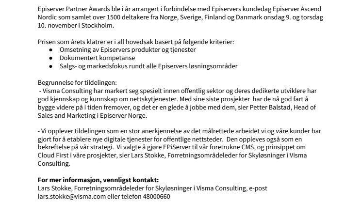Visma Consulting kåret til årets klatrer under Episerver Partner Awards
