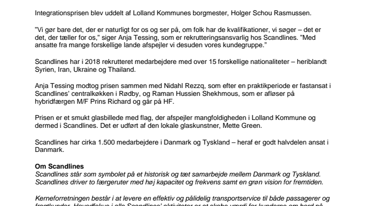 Lolland Kommunes Integrationspris går til Scandlines