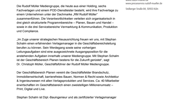 Neuer Geschäftsbereichsleiter bei RM Rudolf Müller