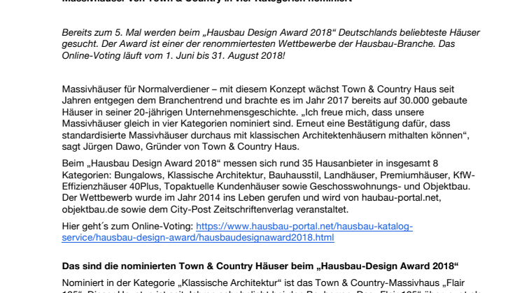 Hausbau Design Award 2018 – Wählen Sie Ihr Lieblingshaus!