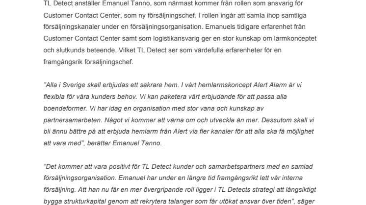 Ny försäljningschef för Alert Alarm, Emanuel Tanno