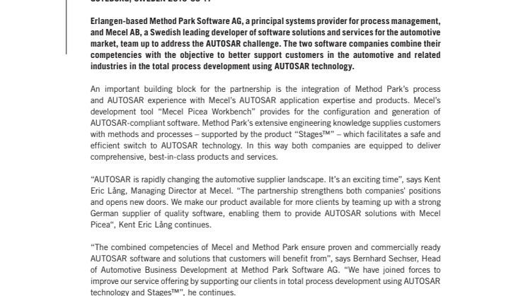 Method Park and Mecel team up for AUTOSAR Take Off