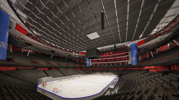 Den moderniserade Avicii Arena får bland annat rörliga paneler som fungerar som mobilt innertak och ljuddämpare. De kan dras ut eller in beroende på vilken typ av evenemang det är. Visionsbild: HOK