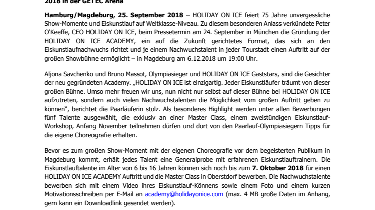 HOLIDAY ON ICE ACADEMY bringt Eiskunstlaufnachwuchs in Magdeburg auf die große Showbühne der Erfolgsproduktion ATLANTIS
