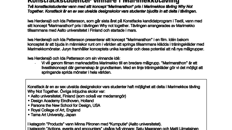 Konstfackstudenter vinnare i Marimekkotävling