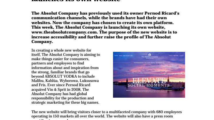 The company behind ABSOLUT VODKA launches its own website
