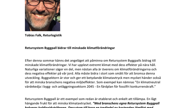 Retursystem Byggpall bidrar till minskade klimatförändringar