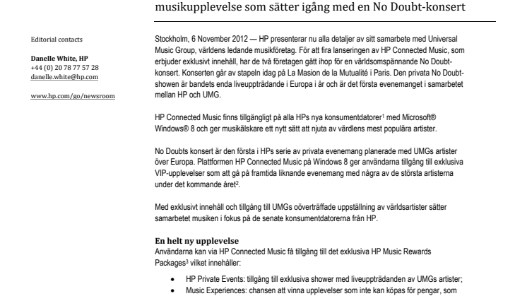 HP Connected Music lanseras i samarbete med Universal Music Group 