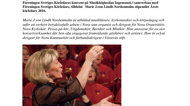 50 000 kronor till Årets körledare 2016 Marie J:son Lindh Nordenmalm
