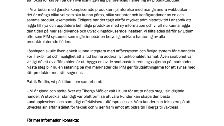 Tibergs Möbler väljer Litium
