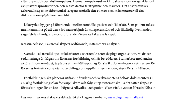 Läkares kompetensutveckling en självklar del av sjukvårdsproduktionen 