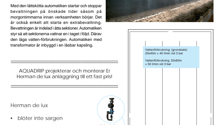 Herman de lux - Automatisk bevattning för ridhall, produktblad