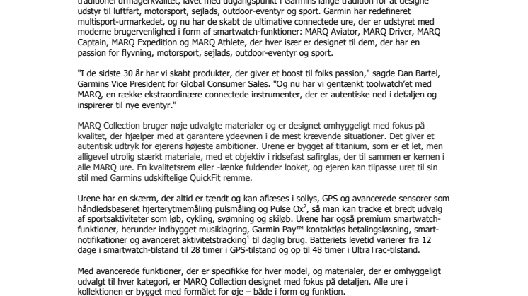 Garmin offentliggør MARQ™ Collection: En serie af connectede toolwatches, specialdesignet til det aktive liv, du lever 