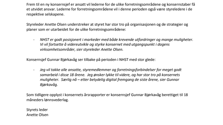 Gunnar Bjørkavåg slutter som konsernsjef i NHST Media Group