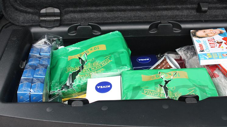 Cigarettes and tobacco found in the boot of Hazell Lumbley's car