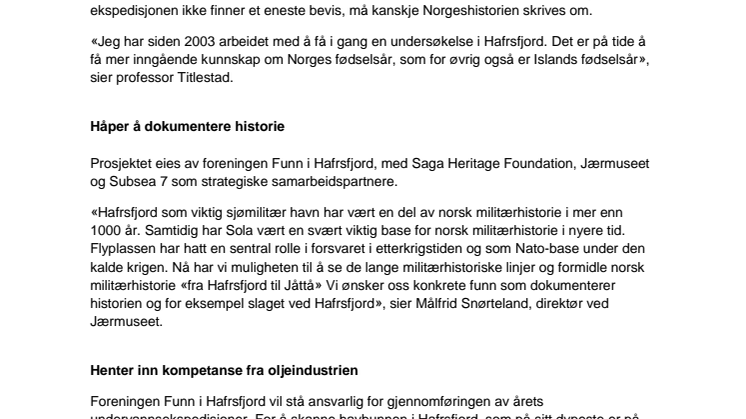 Undervannsprosjekt kan endre Norgeshistorien 