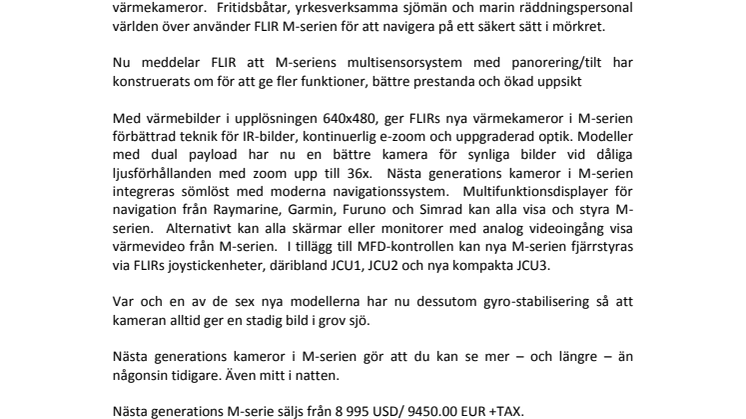FLIR: Nu introducerar vi nästa generations ledande marina värmekameror med night vision-funktion – M-serien