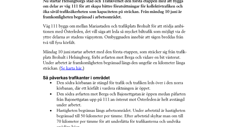 Nu startar arbetet med att bredda väg 111