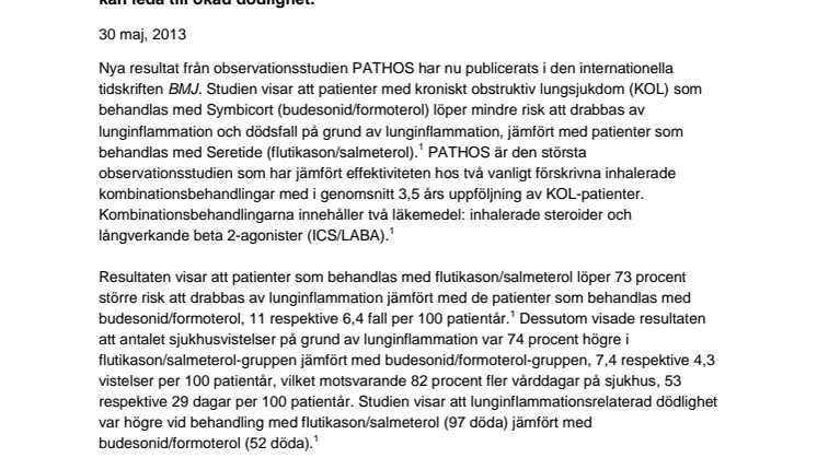 NY SVENSK STUDIE VISAR SAMBAND MELLAN TYP AV BEHANDLING OCH RISK FÖR KOL-RELATERAD LUNGINFLAMMATION
