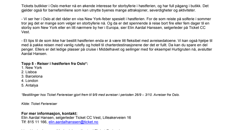 New York-feber i høstferien fra Oslo