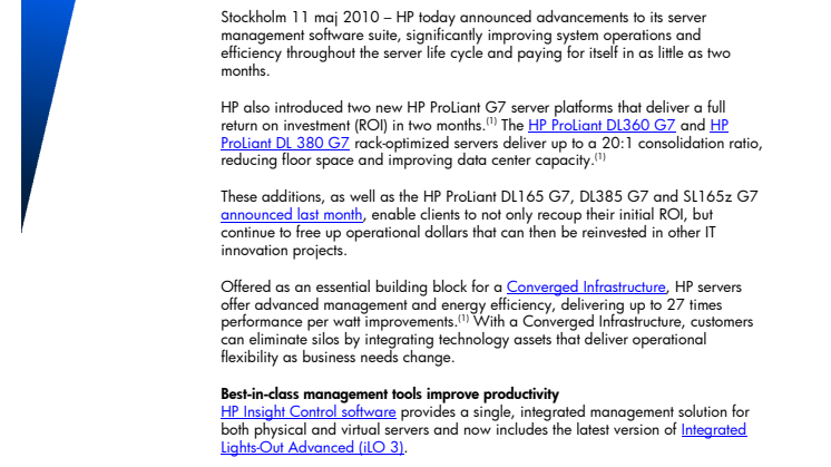 HPs nya ProLiant G7-servrar ger full ROI inom två månader