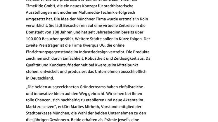 Zeitreise durch die Stadt und Einrichtung im Industriedesign sind die diesjährigen Gewinner des Münchner Gründerpreises