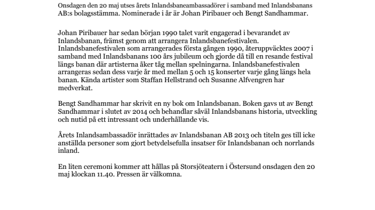 Årets Inlandsbaneambassadör 2015