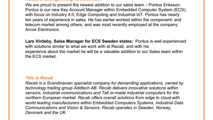 Recab is strengthening its sales team 