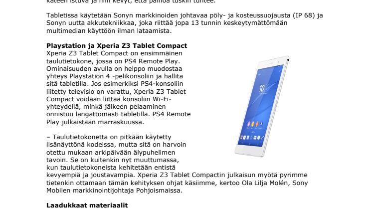 Xperia Z3 Tablet Compact 