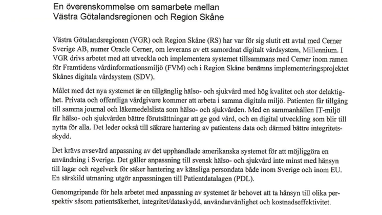 Ett samordnat digitalt vårdsystem (Millennium) 