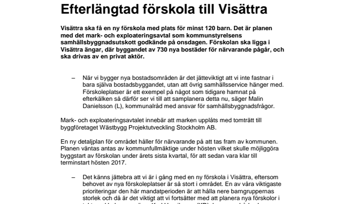 Efterlängtad förskola till Visättra