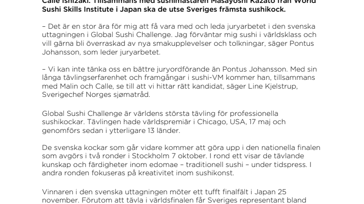 Svenska juryn i Global Sushi Challenge är utsedd  