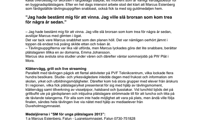 SM-guld i plåtslageri till Marcus Estenberg från Falun