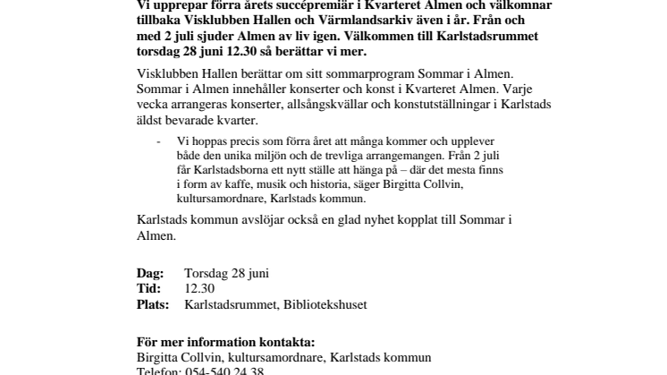 Pressinbjudan: Ännu en sommar i Kvarteret Almen