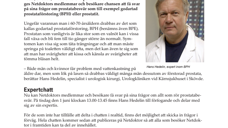 Expertchatt om prostatabesvär