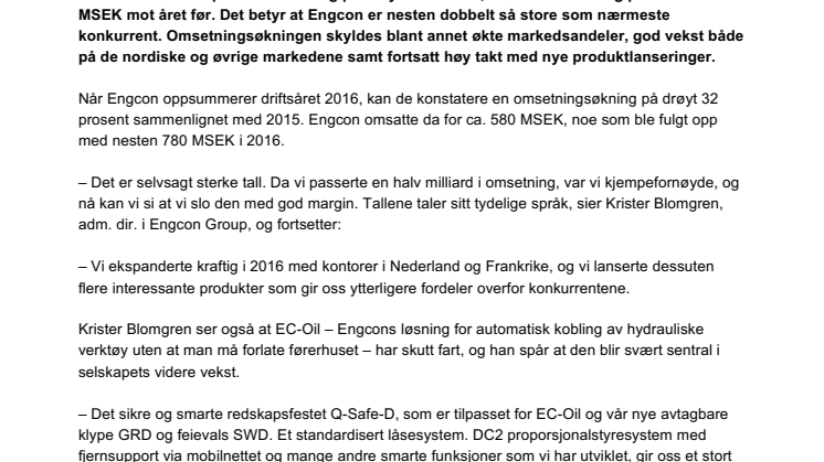 Engcon størst igjen  – omsatte for nesten dobbelt så mye som nærmeste konkurrent