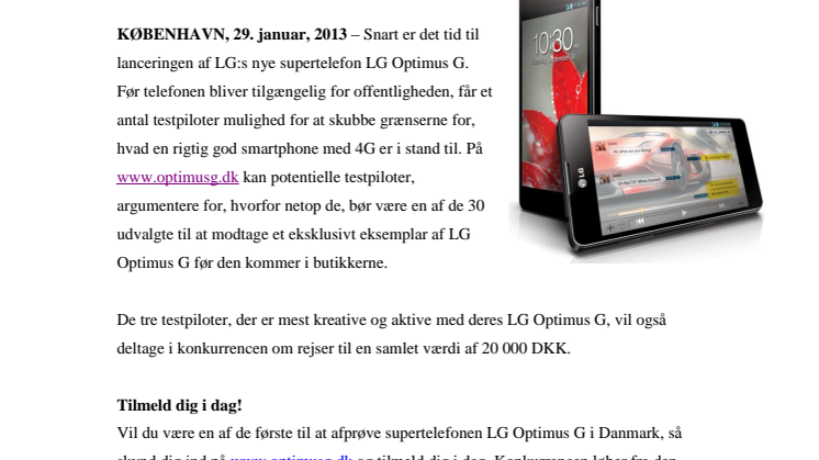 LG SØGER KREATIVE TESTPILOTER TIL SUPERTELEFONEN OPTIMUS G