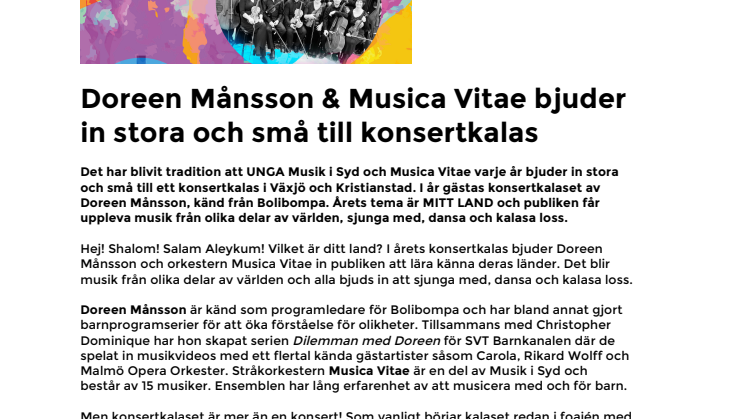 Doreen Månsson & Musica Vitae bjuder in stora och små till konsertkalas i Kristianstad och Växjö