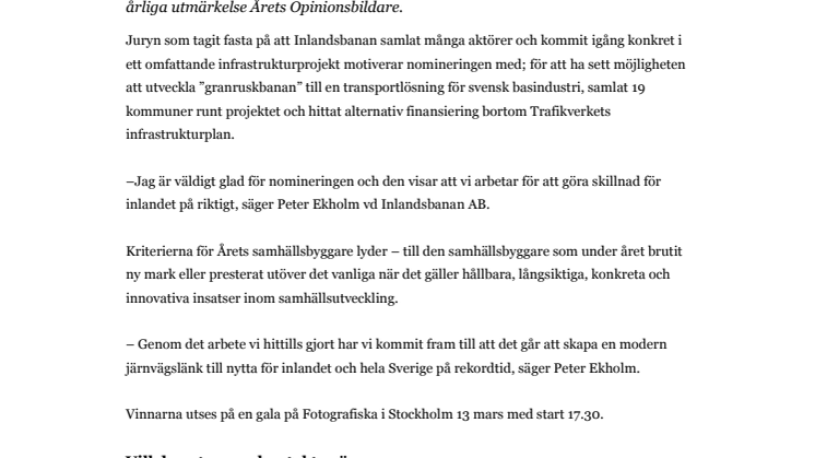 ​Inlandsbanans vd nominerad till Årets samhällsbyggare