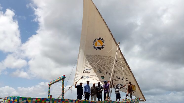 The Flipflopi -  a traditional 'dhow' sailing boat made entirely from rubbish collected from African beaches – including 30,000 flipflops.
