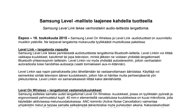 Samsung Level -mallisto laajenee kahdella tuotteella