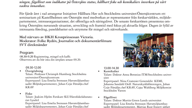 Ett fåtal platser kvar - Inbjudan "Östersjön - blir det bättre eller sämre?" den 10 sept. Anmälan senast 1 sept