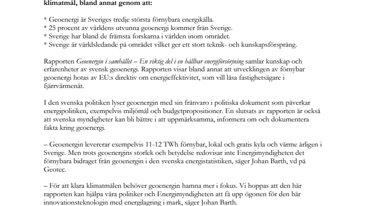 Ny rapport: Myter om geoenergi hindrar hållbar samhällsutveckling