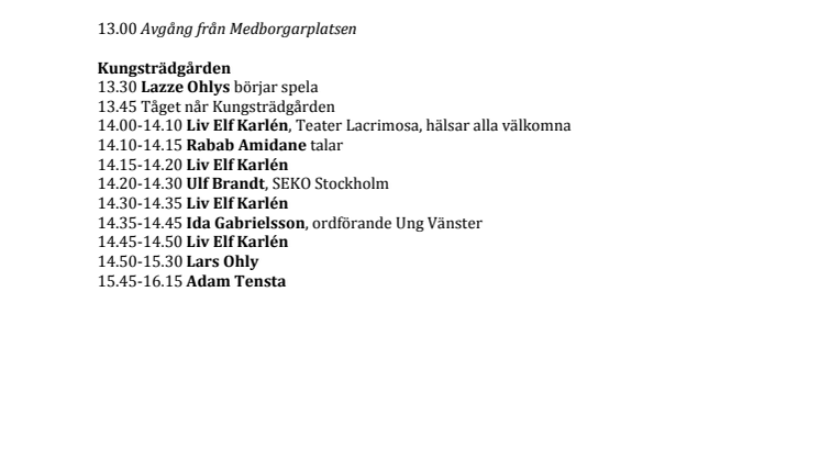 Program 1 maj Vänsterpartiet