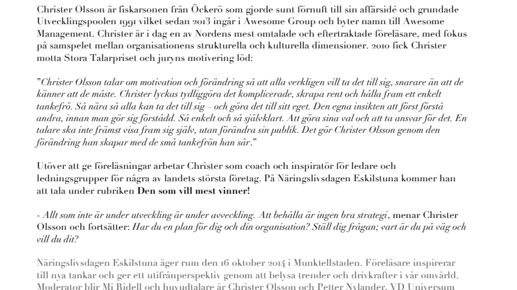 Christer Olsson är en av årets huvudtalare på Näringslivsdagen i Eskilstuna